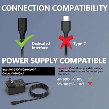 Hafiuege 4V Clipper Charger Fit for Wahl Magic Clipper Cordless 8148 8164 8591 8509 1919 8591L 8148L Clip Shaver, 5-Star Trimmer, 1919 100 Year Hair Clipper, AC Adapter Power Supply for S010AZM0400200
