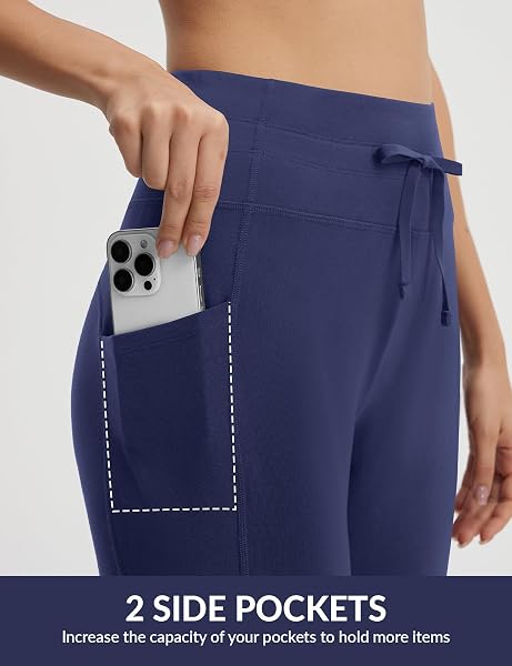 baleaf Pantaloncini da yoga da donna in cotone, lunghezza al ginocchio, a vita alta, pantaloncini sportivi con tasche, elasticizzati, morbidi, larghi, casual, estivi - 4