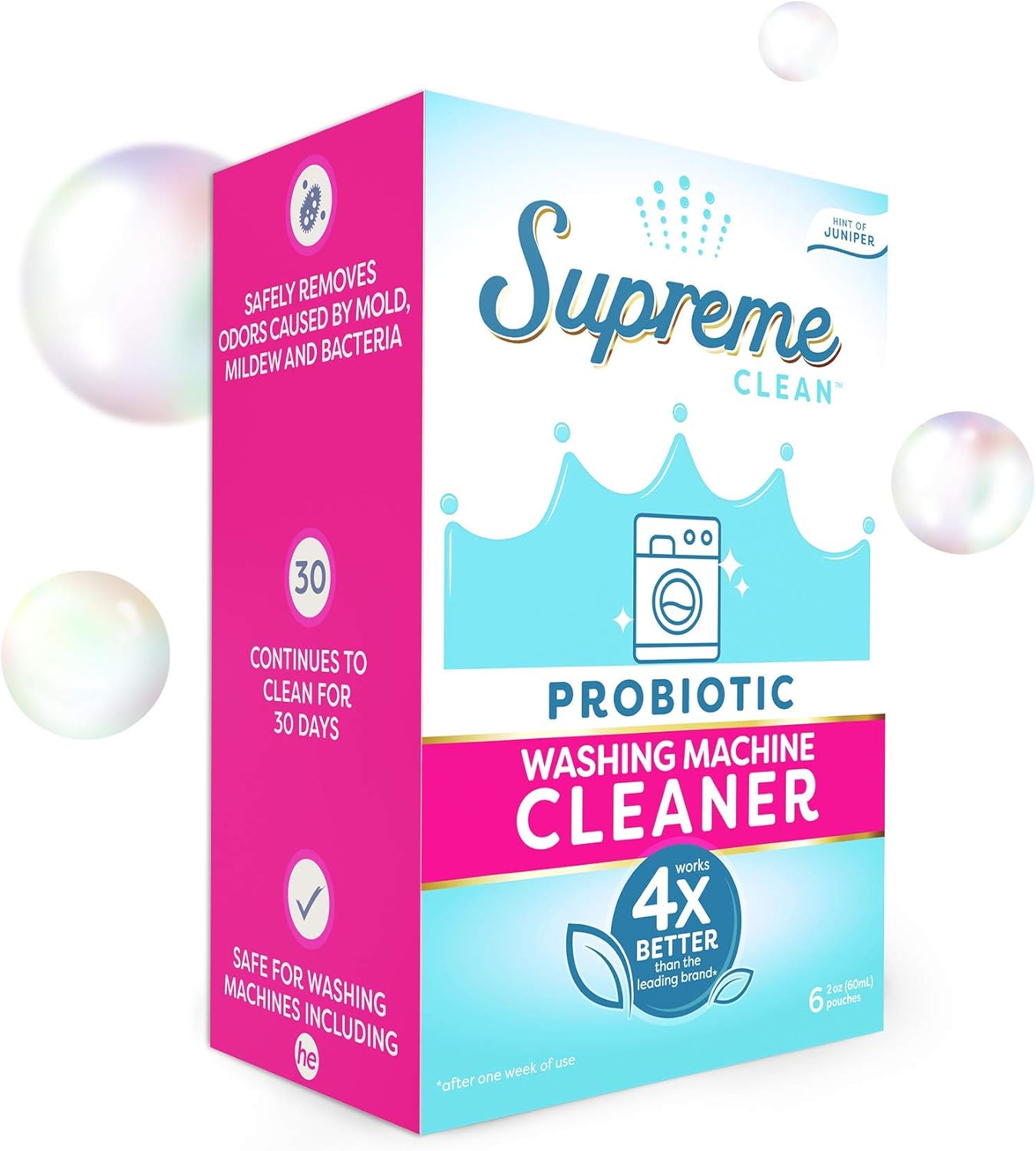 Supreme Clean Probiotic Washing Machine Cleaner – Removes Odor Caused by Mold, Mildew & Bacteria in Top Loaders, Front Loaders & HE Machines – 6 pouches : Health & Household