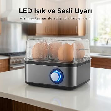 Yumurta Pişirme Makinesi, Sesli Uyarı Sistemi, 3 Farklı Kıvam Ayarı, 8 Yumurta Haşlama ve 4 Yumurta Pişirme Kapasitesi, 500W Güçlü Motor, Ev Ofis Kullanımına Uygun Otomatik Yumurta Haşlama Cihazı
