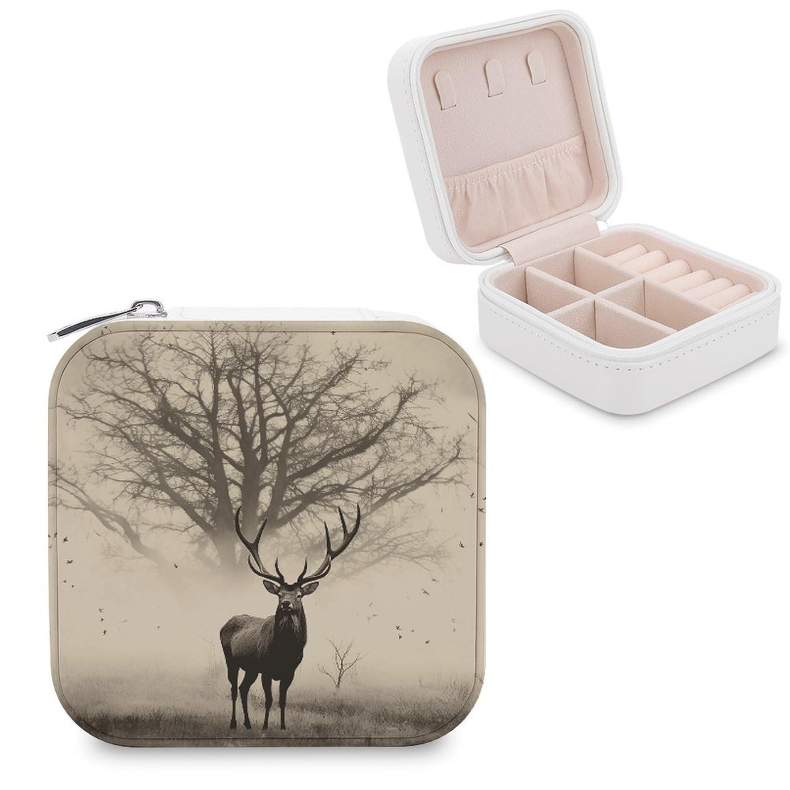 VstaDank Abstract Tree Elk Picture Jewelry Box for Women Custom Travel Jewelry Case Personalized Travel Jewelry Boxes Small Portable Jewelry Organizer Box for Rings Necklaces Bracelets Earring