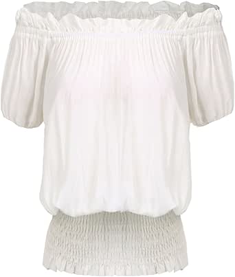 Zeagoo Women's Boho Off Shoulder Peasant Blouse Short