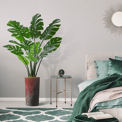 Miniatura 5 de Árbol artificial en maceta moderna, árbol de seda Monstera falso para decoración del hogar en interiores y exteriores, 65 pulgadas de alto total