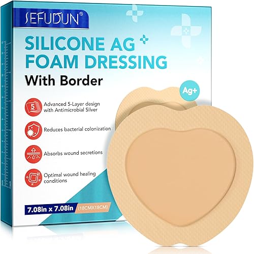 Vendaje estéril de espuma de silicona para heridas con borde adhesivo de silicona suave impermeable (5 paquetes), almohadillas transpirables ultra