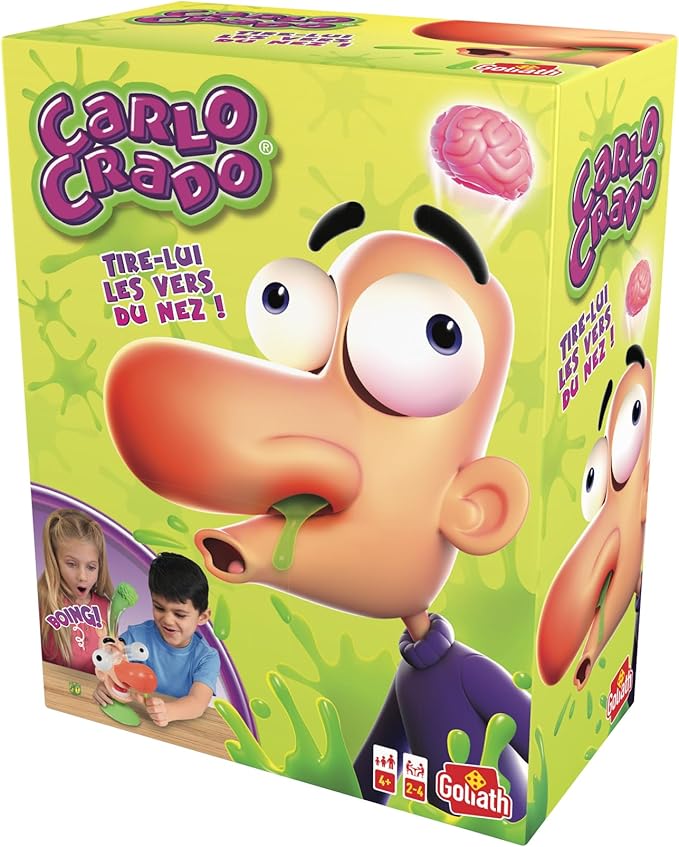 Carlo Crado - Juego de acción y de Habilidad para niños de 4 años - Dispara a los Gusanos de la Nariz - Juego de Mesa para Jugar en Familia o Entre Amigos - 2 a 4 Jugadores - 15 Minutos