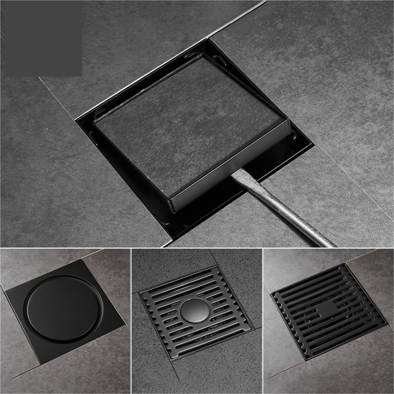 Desague Ducha Desagües de Suelo Desagüe Ducha Cuadrado Sifón desagüe latón Rejilla residuos con Filtro Pelo Accesorios(Style 1)