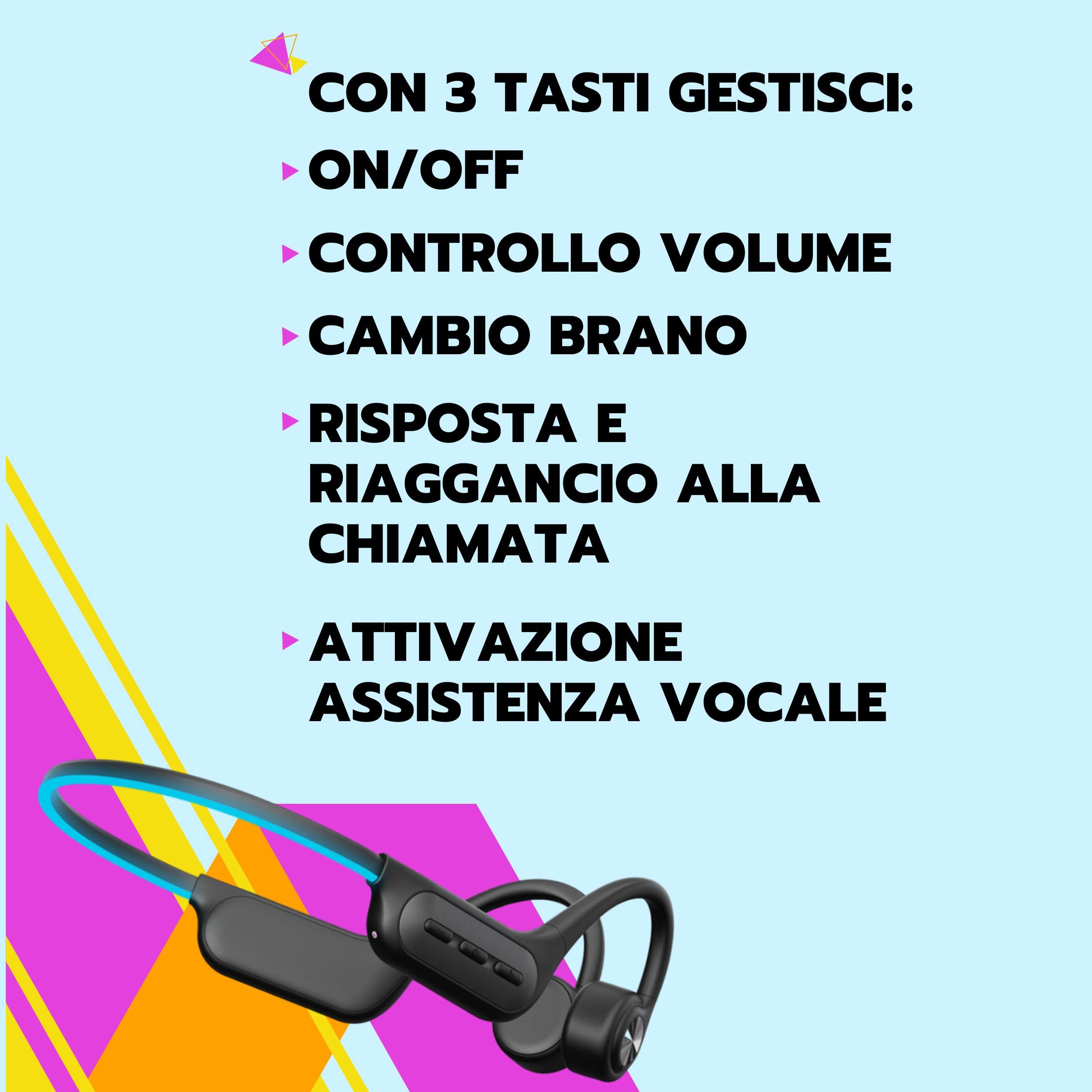 SAIET - Cuffie Conduzione Ossea Bluetooth - Auricolari Running e Piscina Waterproof - 6h di Ascolto Musica - Impermeabili con Fascia Luminosa - Nero