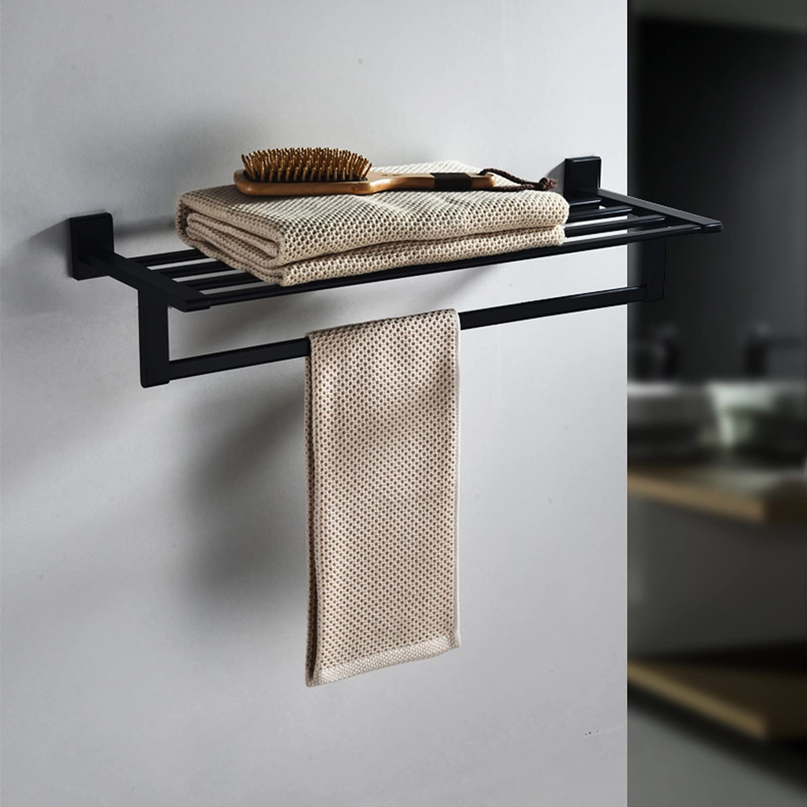 Estante de baño Estantes de baño de Toallas de baño de 24 Pulgadas, Soporte de Toalla Montaje de Pared, baño de Pared de baño montado en la Pared con Barra de Toalla (Negro) Accesorios de baño
