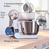 Robot pâtissier Bosch MUM5XW20 – Machine puissante 1000 W pour mélanger, pétrir & couper – 7 vitesses + turbo – Balance intégrée – 10 accessoires – Couleur : blanc/champagne - 5