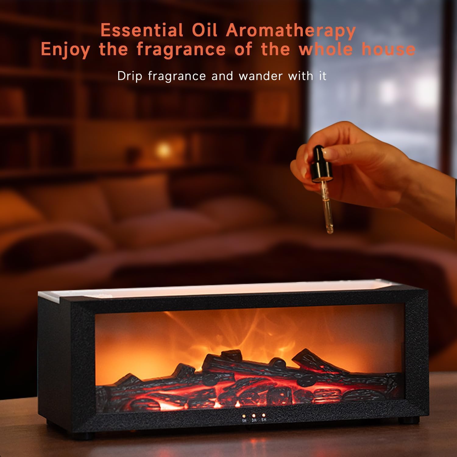 Qumox Diffusore di Aroma a Camino con Fiamma – Umidificatore ad Ultrasuoni 150ml con Luci LED a 7 Colori, Diffusore di Oli Essenziali, Telecomando, Spegnimento Programmato, Protezione Senza Acqua per