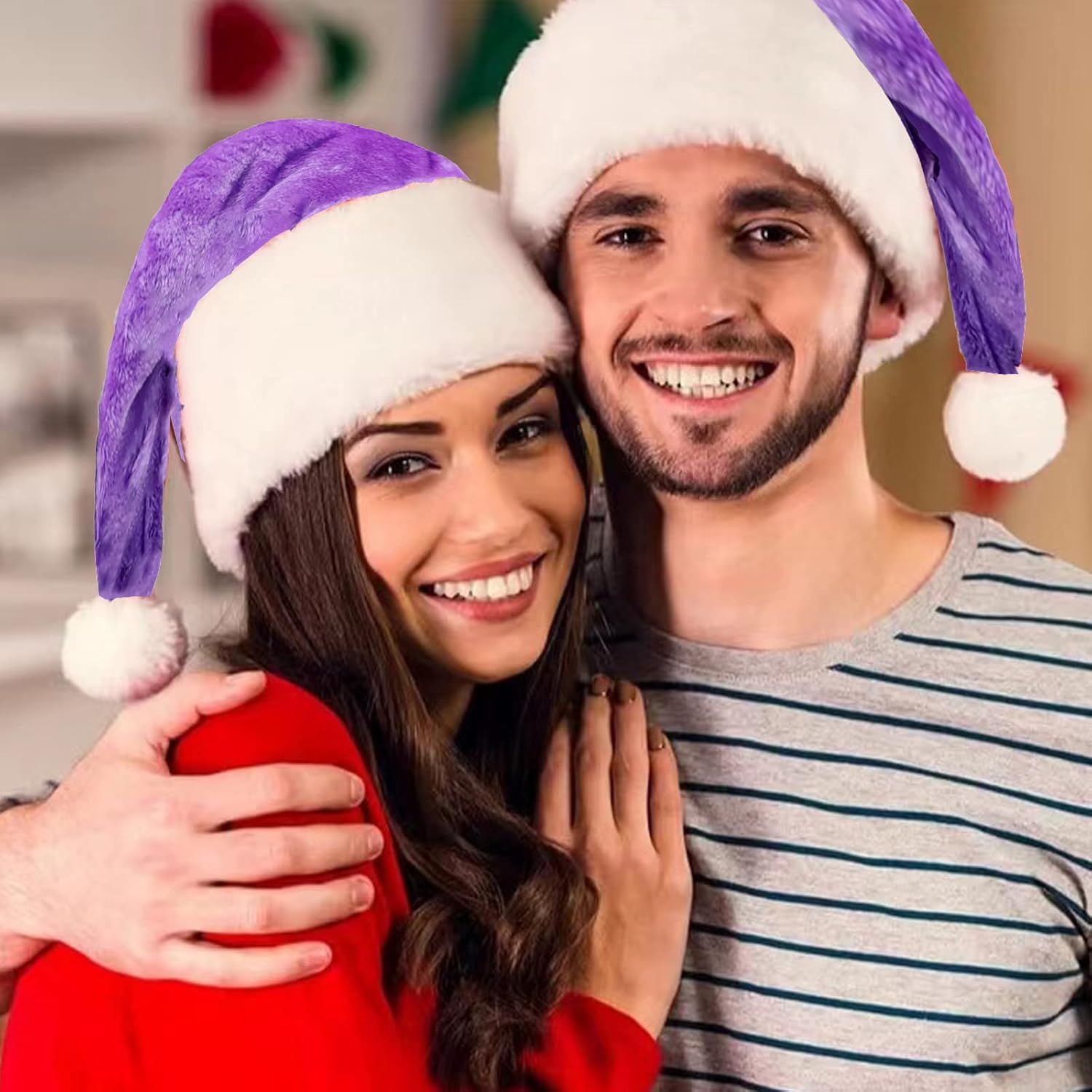 Purple Santa Hats Plush Christmas Hat for Adults Unisex Velvet Xmas Hat for Christmas Xmas New Year's Holiday Party - Image 2