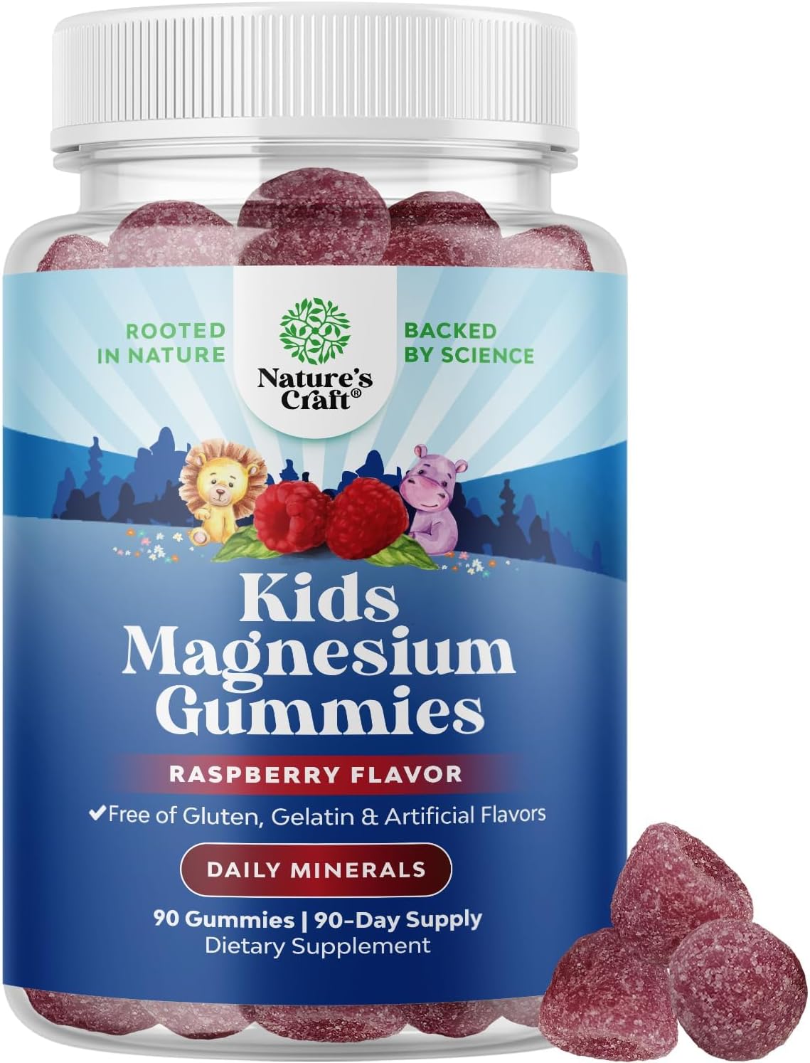 Kids Magnesium Gummies - Calm Relaxing Mg Citrate Supplement with Raspberry Flavor - Calm Magnesium Supplement for Nerve Health Muscles & Healthy Heart Support - Mag Citrate Gummies - 90 Count