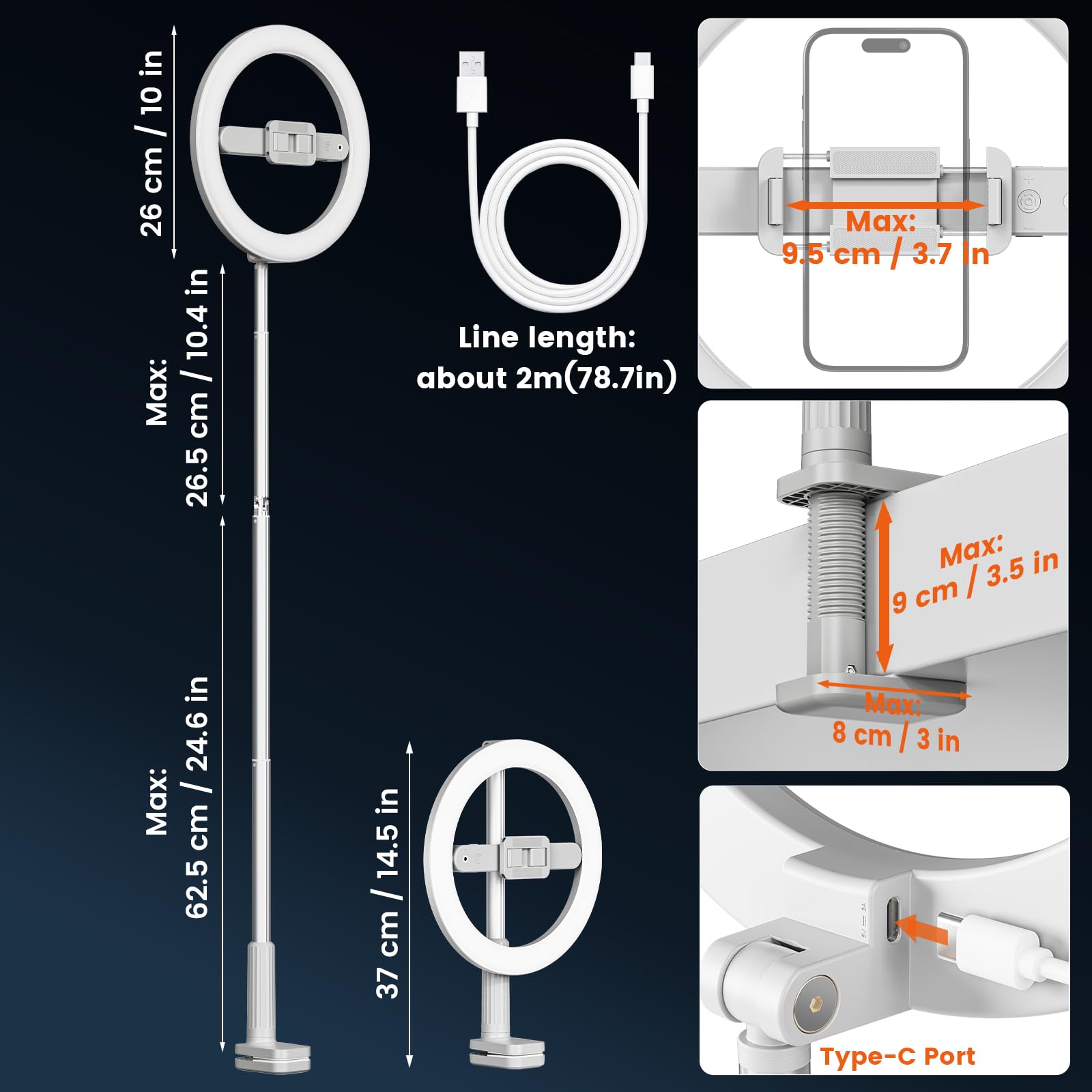 AIXPI Supporto per telefono con luce ad anello, anello luminoso regolabile da 10 pollici con supporto e supporto per telefono, treppiede con telecomando, supporto pieghevole per selfie iPhone/Android