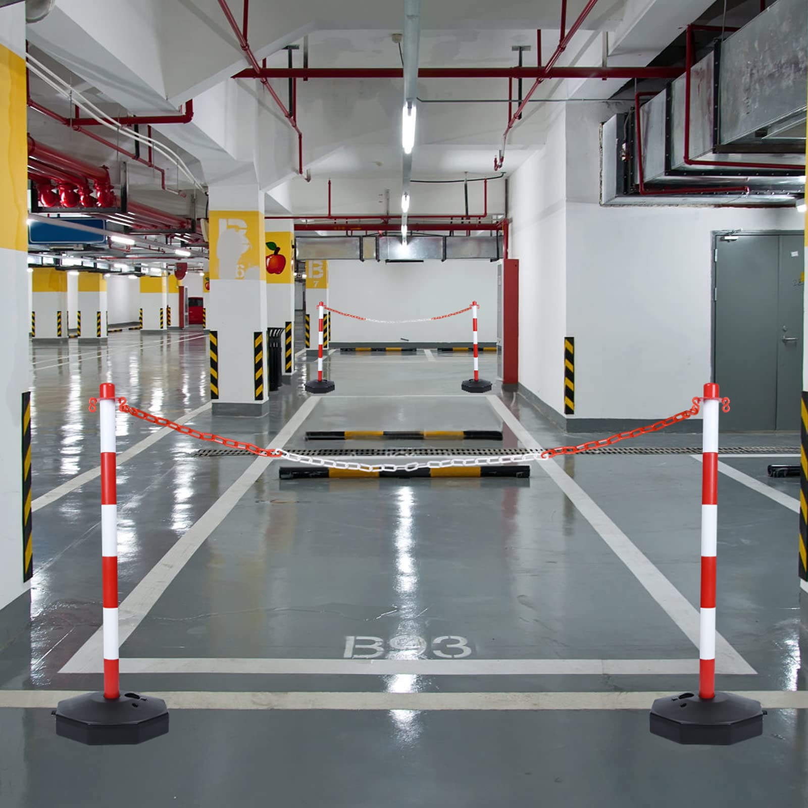 Poteaux de Barrière 2 pcs Potelets en Plastique avec Chaîne 140cm Poteau de Base PE PP 82cm Flexible Signalisation Cône Inclus Rouge+Blanc