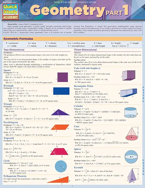 Geometry Part 1 QuickStudy Laminated Reference Guide (Quick Study Academic)