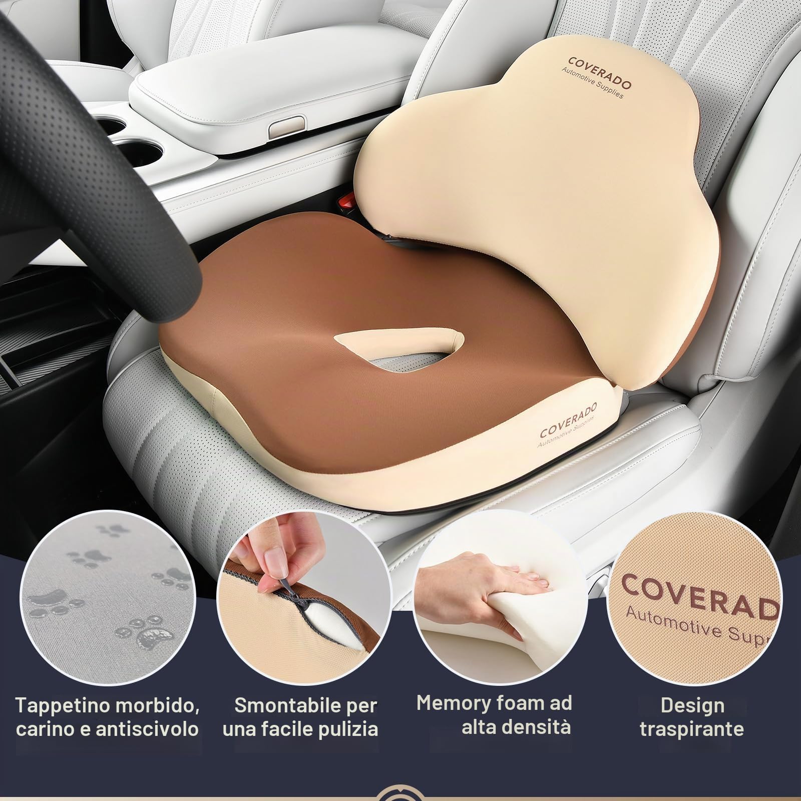 Coverado Cuscino sedile e Cuscino di supporto lombare per sedia da ufficio dell'automobile, Ergonomico Schiuma di memoria Sedia da scrivania Cuscino di sostegno posteriore