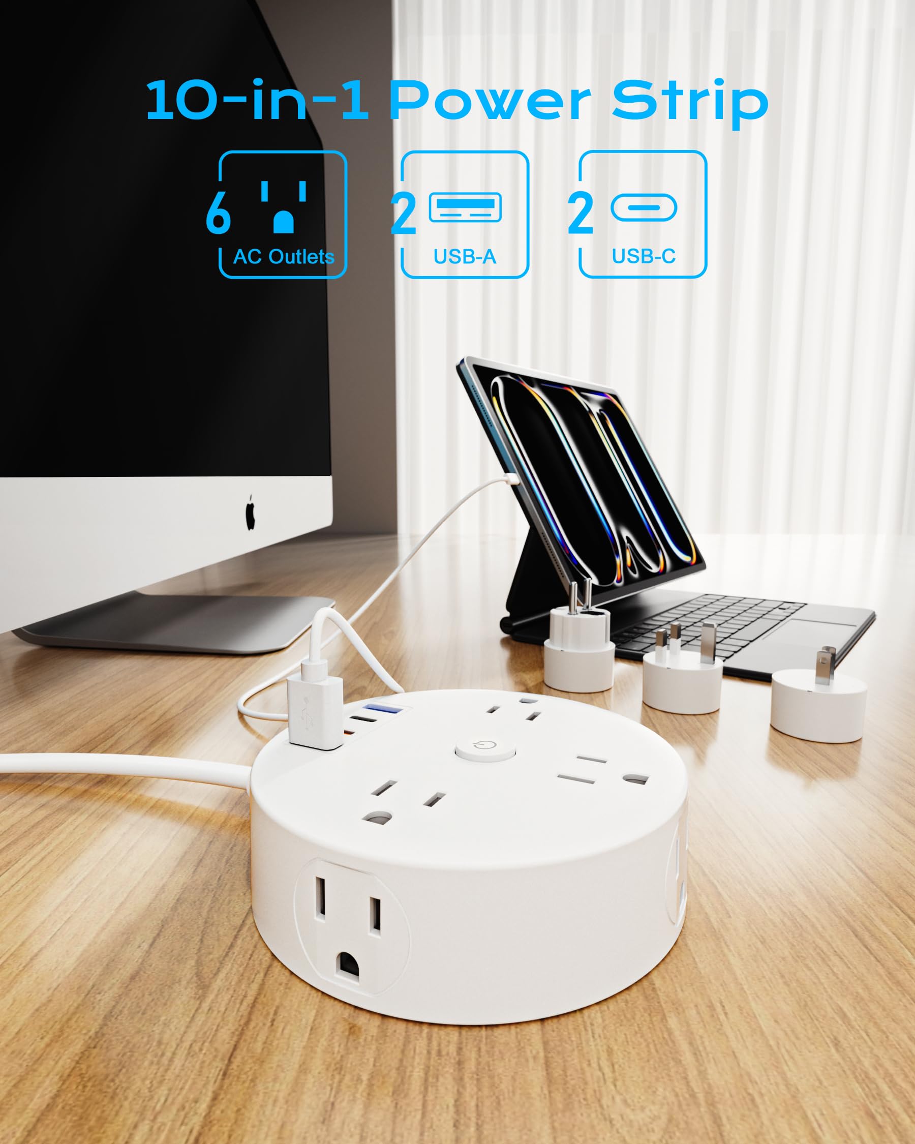 Reiseadapter EU, US-Stecker auf UK für EU/UK/US, 6 Steckdosen mit 4 USB-Anschlüssen, 5 Fuß Verlängerungskabel, Adapter