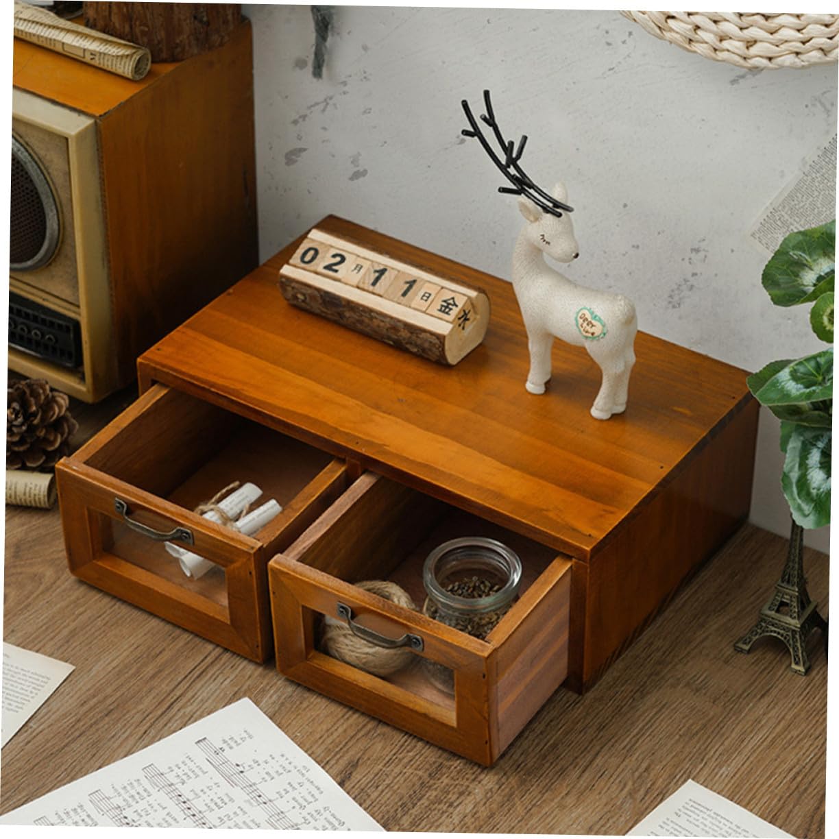 Supporto Alzata per Computer in Legno e Ferro Cassetto da Scrivania | Cassettiera da Scrivania Coffee per Monitor e Cancelleria, Organizzazione Classificata per Ufficio e Studio