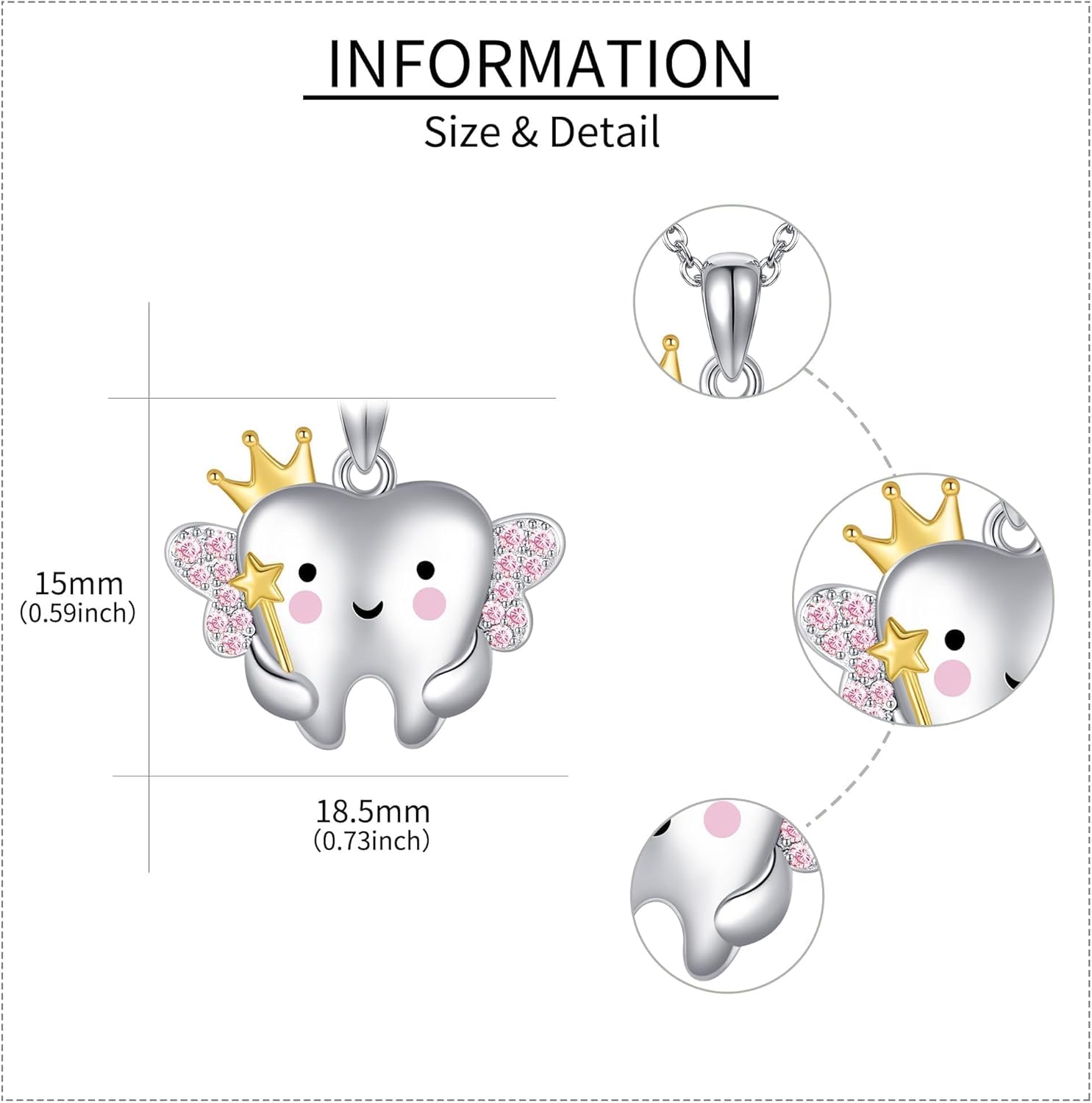 Sterling Silver Tooth Fairy Necklace Tooth Pendant Jewelry for Women