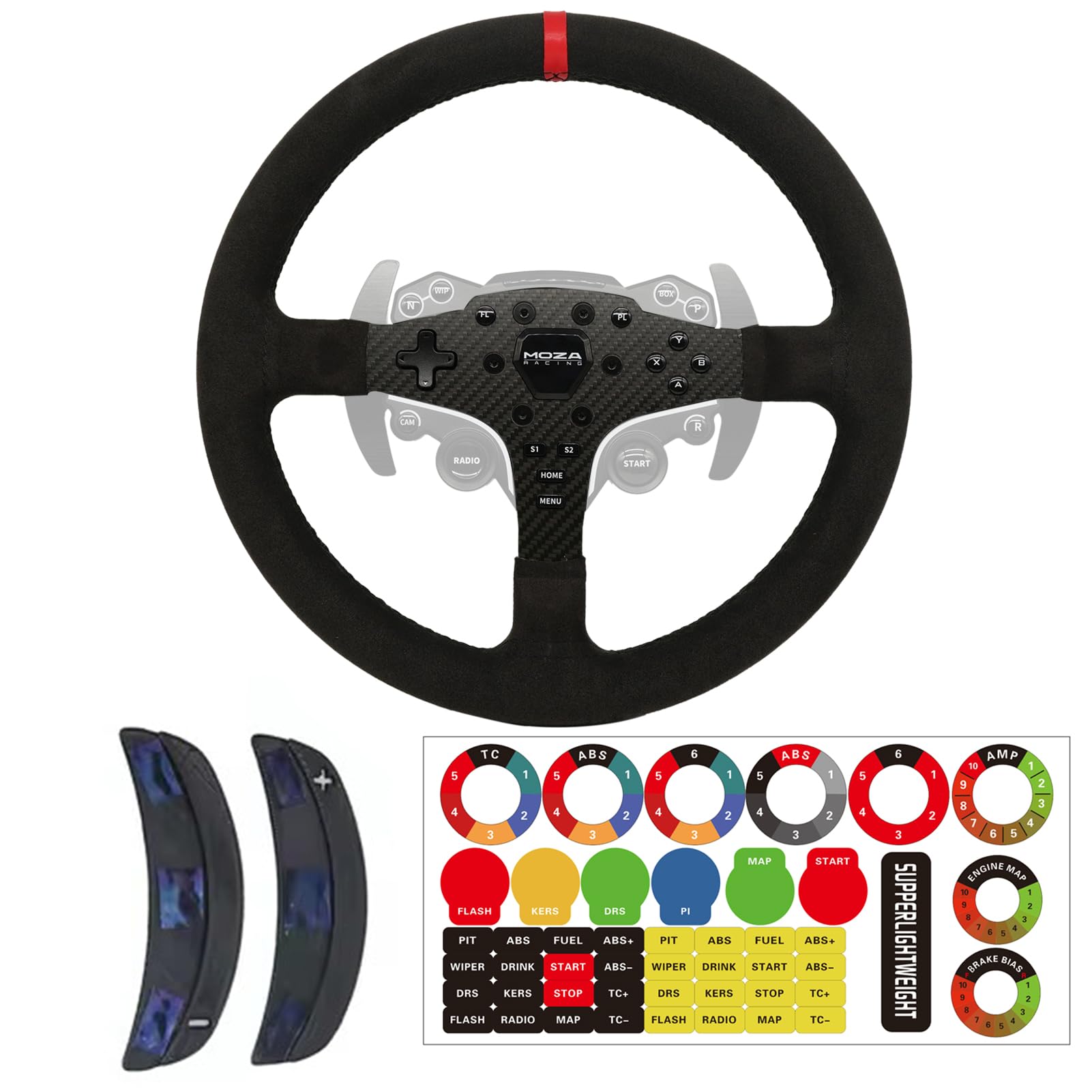 Replace 13 inch Original Carbon Fiber Suede Wheel MOD F1 GT3 GT4 For MOZA ES/ESX Lite Steering Wheel; Leather Sim Racing Hub on R3/R5/R9/R12 Direct Drive Base (13 Inch Suede)