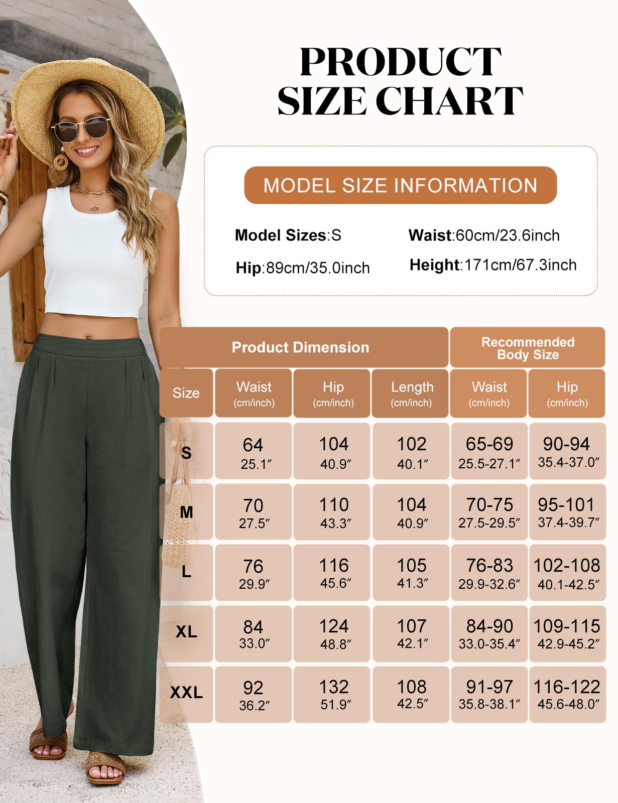 Pantaloni Donna Estivi Cotone Pantaloni Larghi Leggeri Pantalone Elastico Vita Pantaloni Eleganti Casual da Spiaggia Comodi Tinta Unita con Tasche - 5