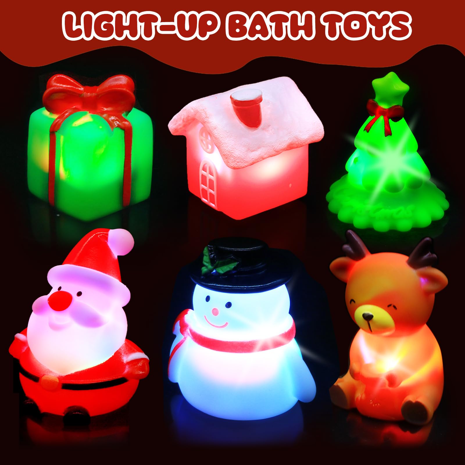 Juguetes de baño de Navidad para niños de 1 a 3: 6 paquetes de juguetes de baño flotantes brillantes para niños y niñas, regalos de Navidad de cumpleaños, juguetes de baño para