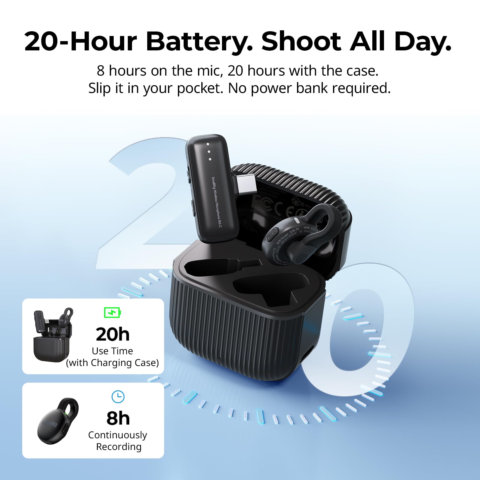 SMALLRIG Wireless Mic S70-C1 (1 TX + 1 RX + Estuche de Carga), Negro - 5718