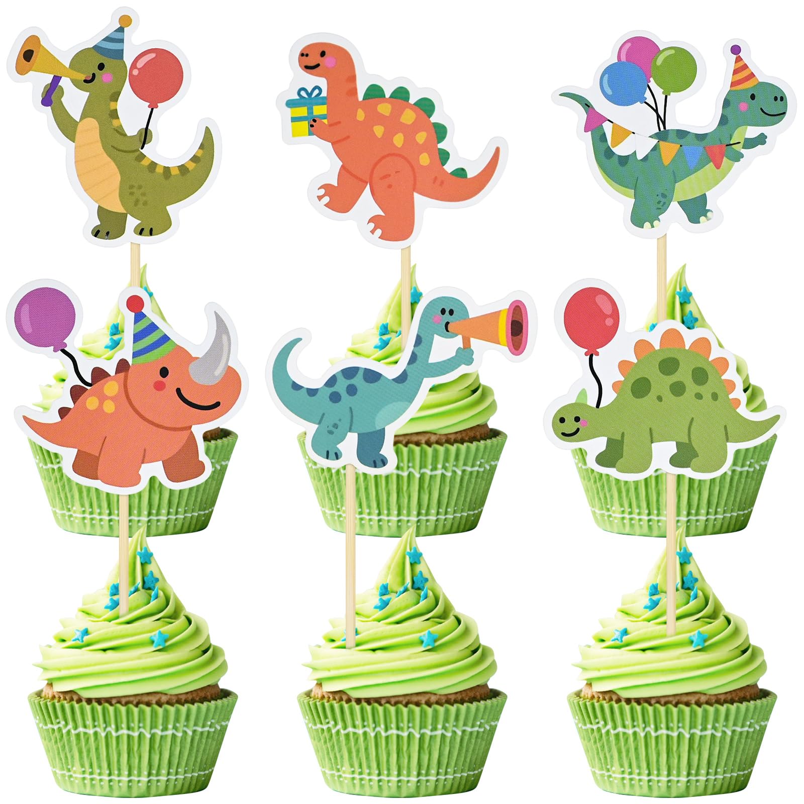 NISENTIA 36 Pcs Dinosaur Cupcake Toppers, Cute Baby Dinosaur Cake Toppers Picks for Kids, Boys Dino Theme Cupcake Picks for Birthday Party Decorations Supplies Party Favors Baby Shower