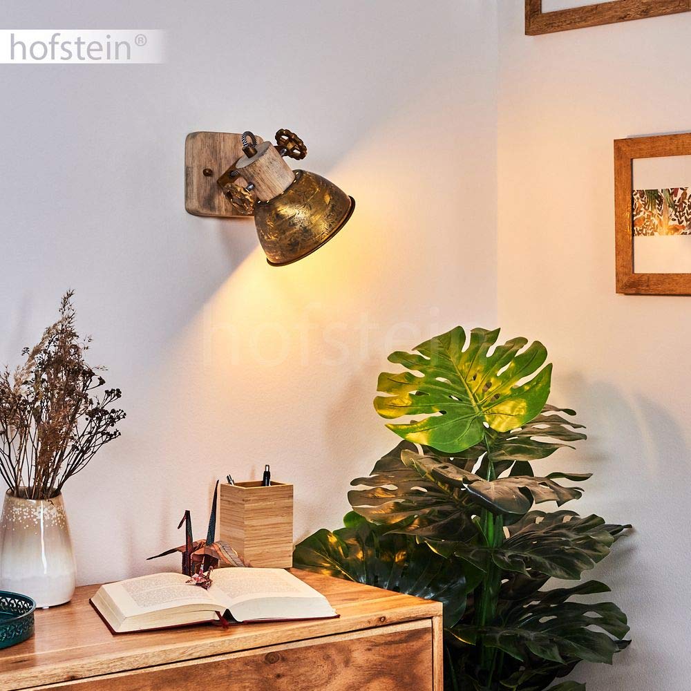 Applique Orny en bois et métal aspect bronze ancien, spot mural pivotant de style rétro-industriel, idéal dans un salon vintage, pour 1 ampoule E27, ampoule(s) non incluse(s)