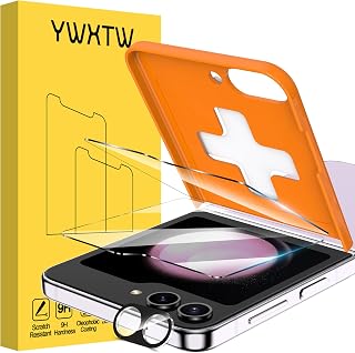 YWXTW [Upgraded Alignment Tray for Samsung Galaxy Z Flip 5 Screen Protector, 2 Pack Front Tempered Glass Screen Protector+2 PCS Camera Lens Protector, Case Friendly & Anti Scratch…