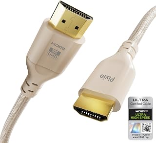 Pixio 베이지 8K HDMI 2.1 케이블 HDMI-HDMI 인증 초고속 1.8m(6피트) 8K 60Hz 4K 120Hz 나일론 브레이드, 금 도금 커넥터, 파손 방지, HDR10+, dtsx, eARC, HDCP, 돌비 호환