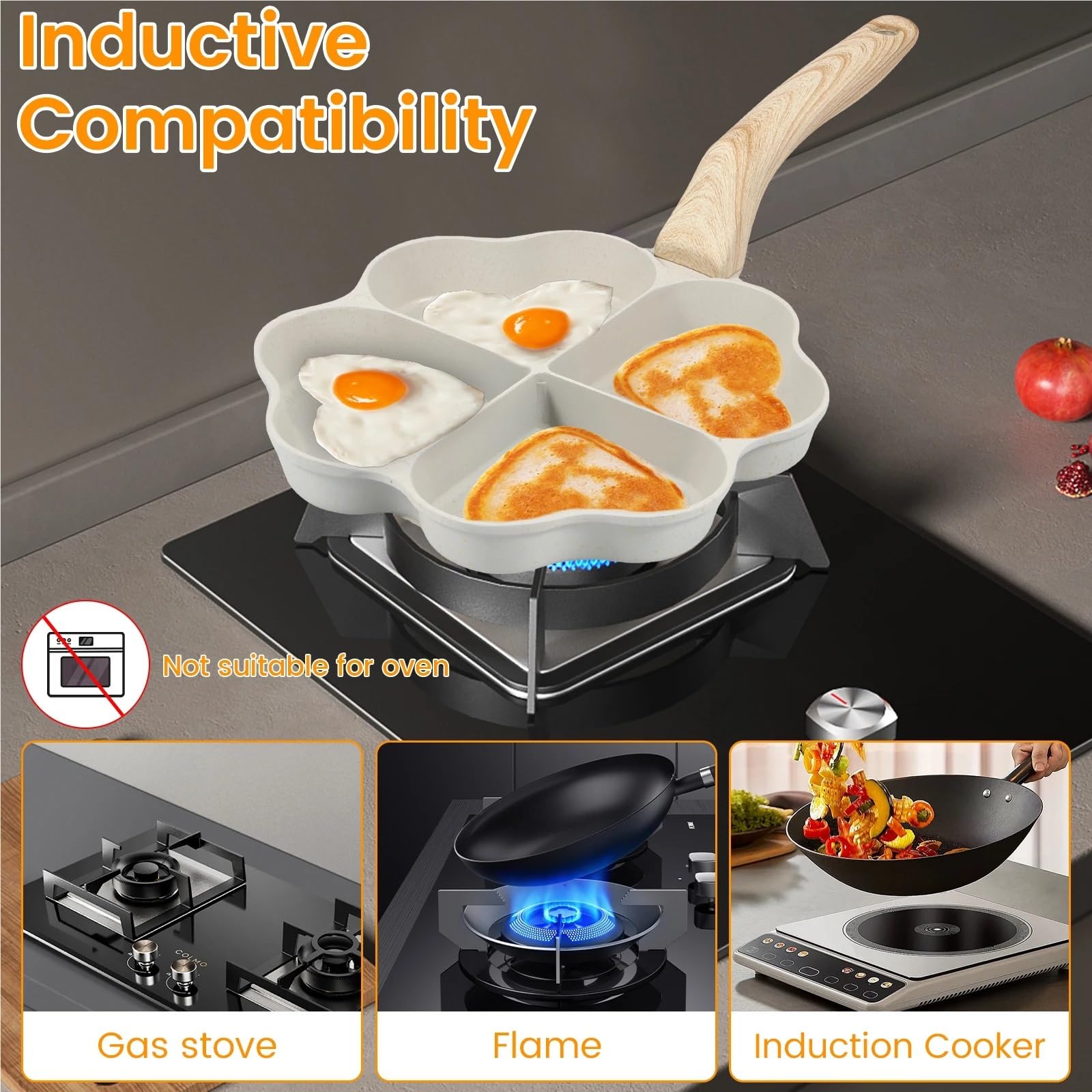 Sarten Tortilla Sartén antiadherente for tortillas de 4 tazas con forma corazón y mango madera, aleación aluminio