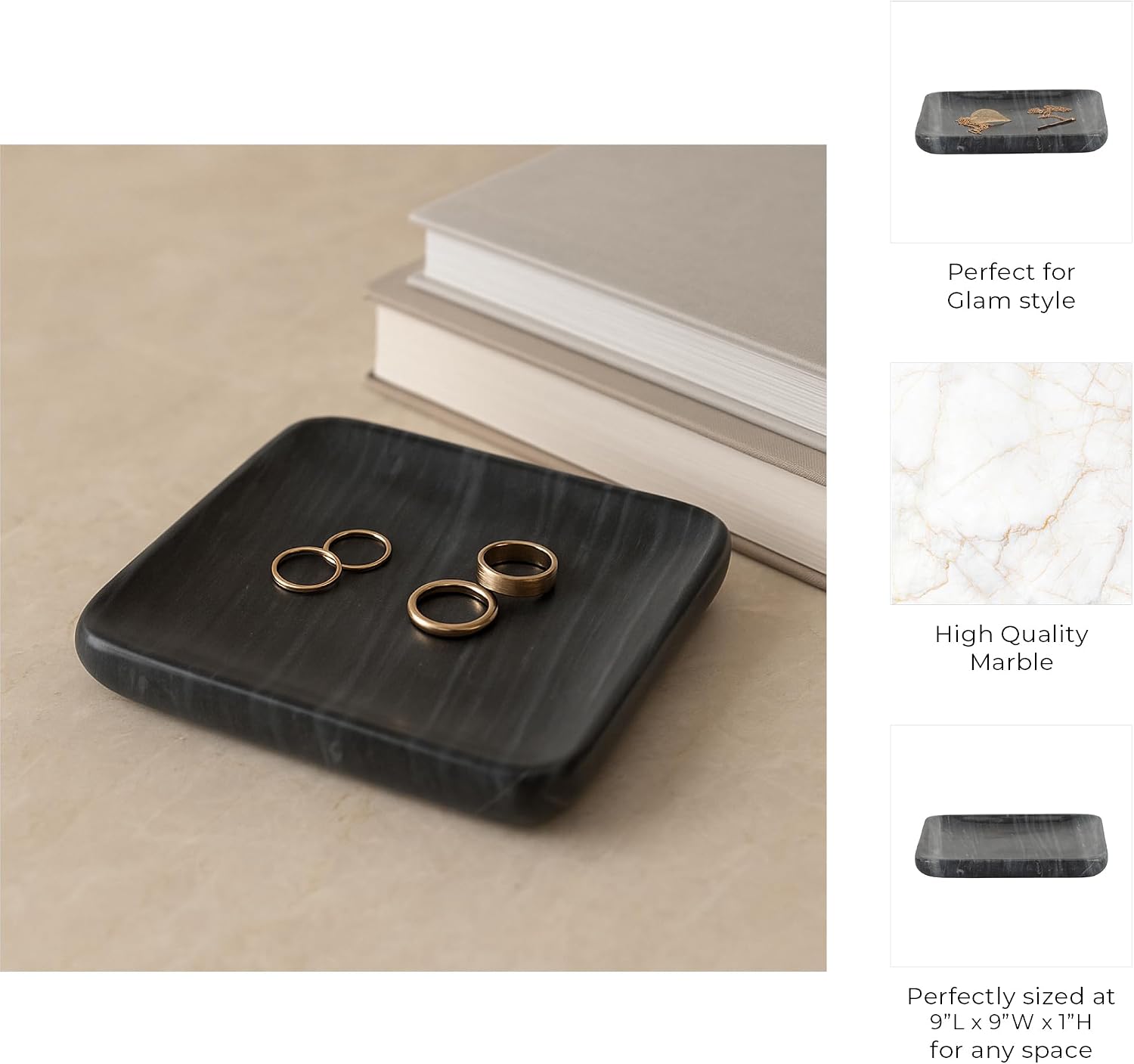 Modern Marble Trinket Tray Dish for House Decor - Decorative Home Decor Accents for Bedroom Dresser, Jewelry Holder, or Bathroom Vanity - Elegant Coffee Table Decor or Table Decoration - 1", Gray