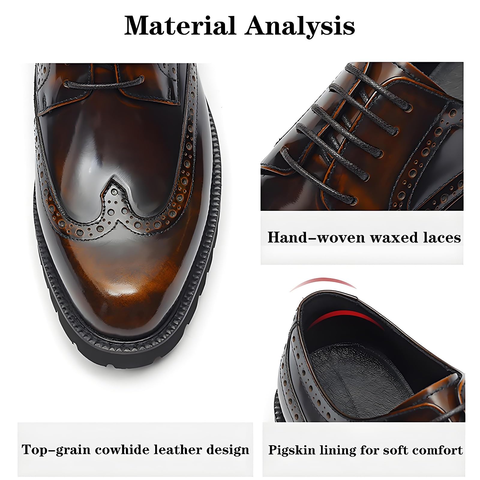 Męskie formalne buty Oxford z ozdobnymi detalami, oddychająca skórzana podszewka i antypoślizgowa podeszwa do stroju biznesowego i na profesjonalne okazje, Czarny, 38.5 EU