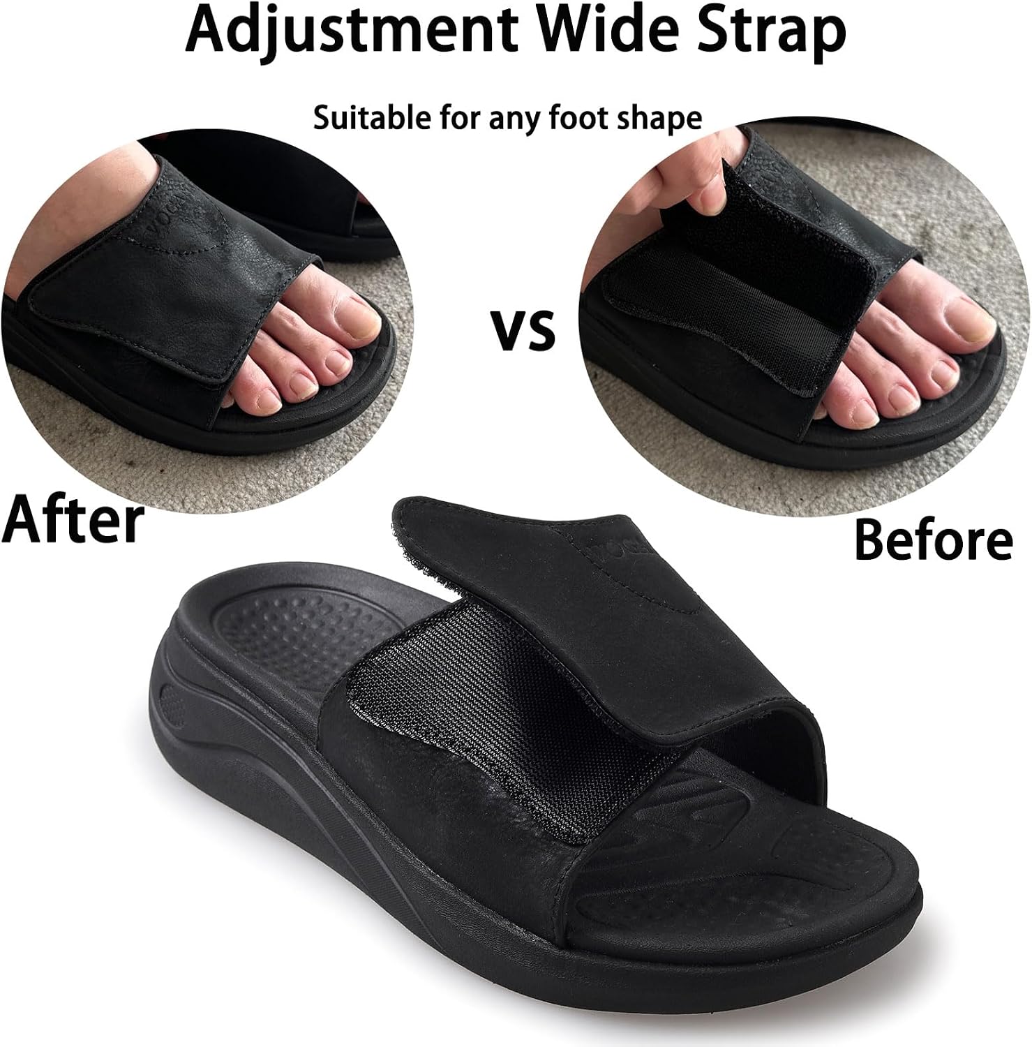 Vogana Sandals for Men Adjustable Width Slides Arch Support Orthopedic for Diabetic Plantar Fasciitis Swollen Feet Pain Relief Neuropathy