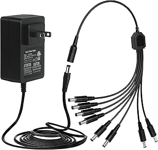 12V 3A 6ft Power Adapter, AC 100-240V to DC 12V 3A (3000mA) & 8-Way Power Splitter Cable for CCTV Security Camera/DVR/NVR/LED Strip Lights and More, ETL/FCC Certificated