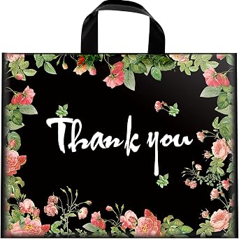 MoloTAR Thank You Bags, 50 Pack Extra Thick 12"x15" Reusable Shopping Bags for Boutique, Plastic Retail Gift Merchandise