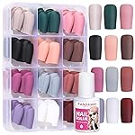 FANDAMEI Press on Nails Medium Square, 12 Packs 288PCS Acrylic Matte Square Fake Nails Full Cover Medium Length, Glue on Nails with 10g Nail Tips Glue, 12 Solid Color False Nails for Nail Art DIY