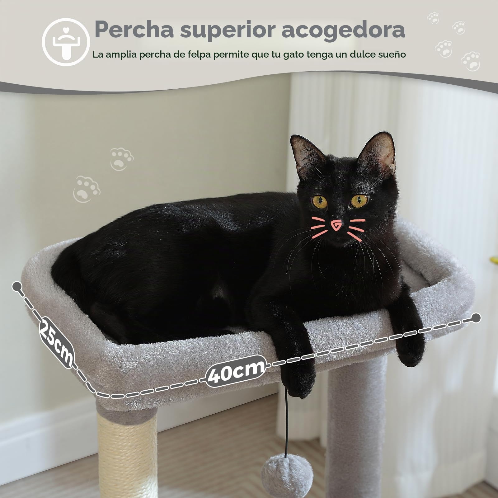 PAWZ Road - Árbol para gatos de interior con refugio super grande, torre para gatos con poste rascador, hamaca grande, bola colgante y plataforma superior, 79 cm, gris