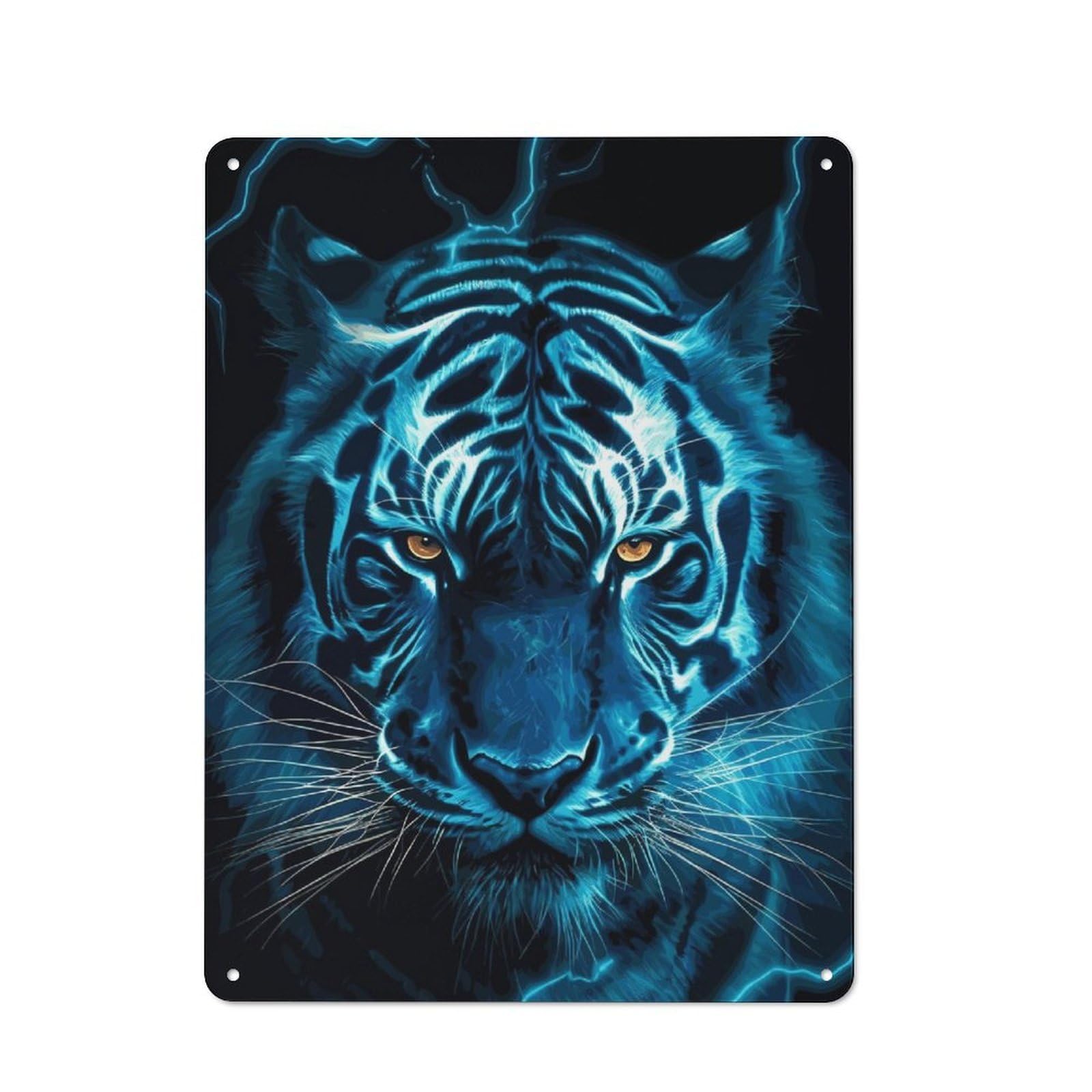 Blue Tiger Metal Wall Plaque, Easy to Hang Plaque for Living Room, Hallway, Kitchen Or Pet Corner, 40x30cm