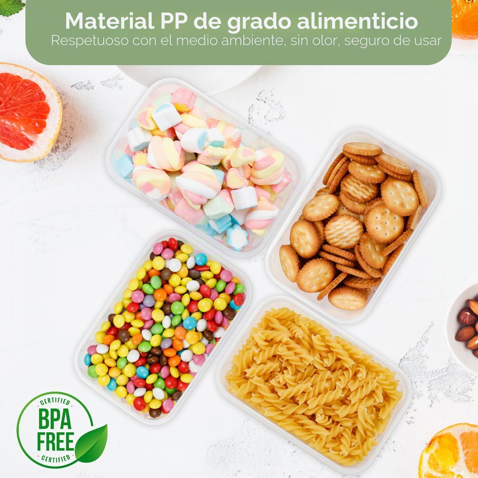 Recipientes Herméticos para Alimentos con Tapa – Juego de 16 Botes de Plástico Sin BPA para Conservación de Cereales, Harina y Comida – Organizador Cocina para Despensa y Cajones
