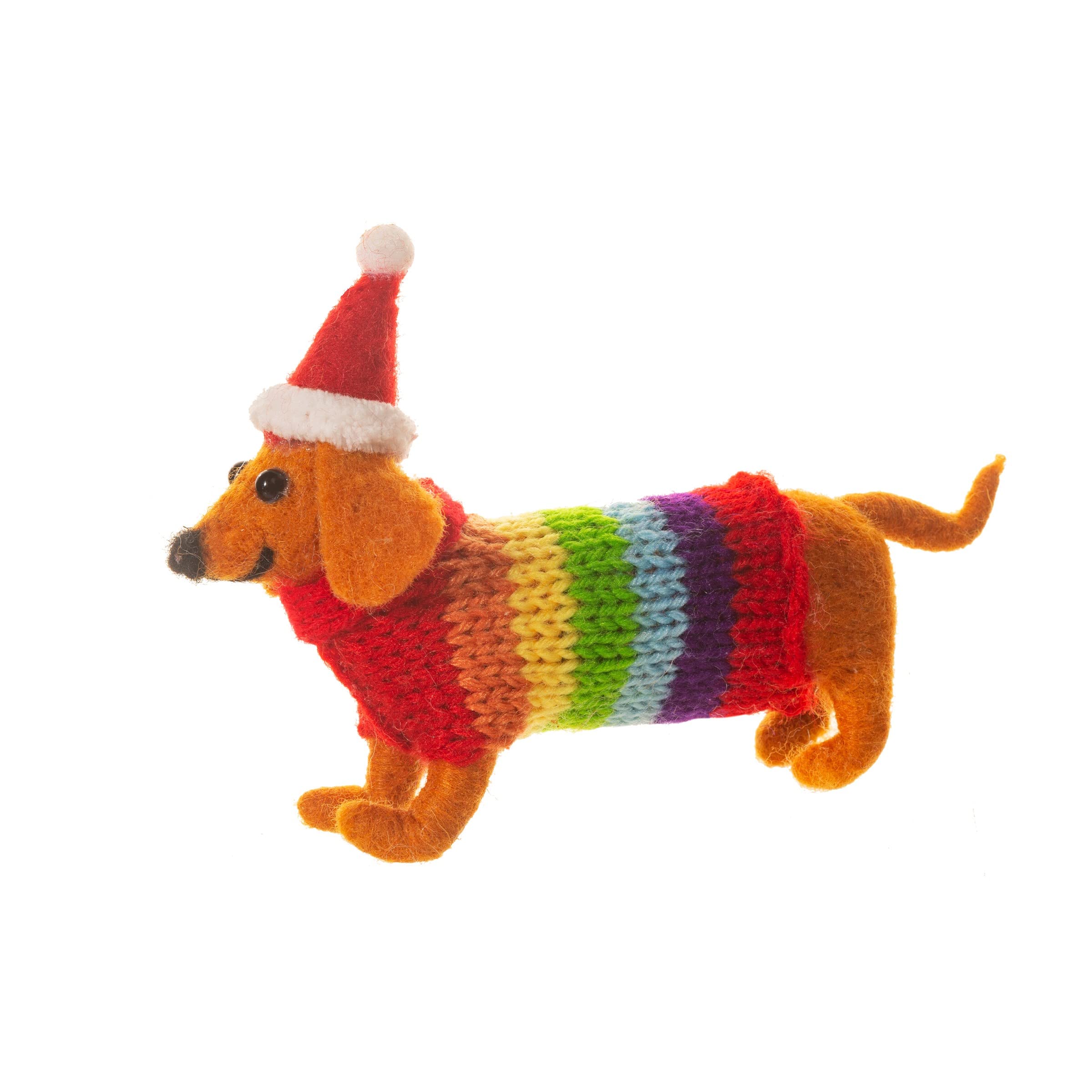 Sass & Belle Felt Sausage Dog With Rainbow Jumper
