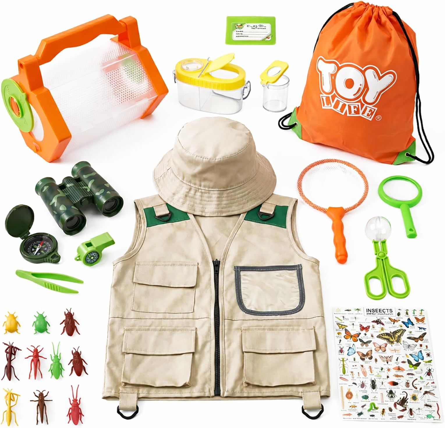Life Kids Explorer Kit with Binoculars & Bug Catching Set, Outdoor Camping Gear with Safari Costume, Hat, Compass, Butterfly & Bug Toys for Kids 3+