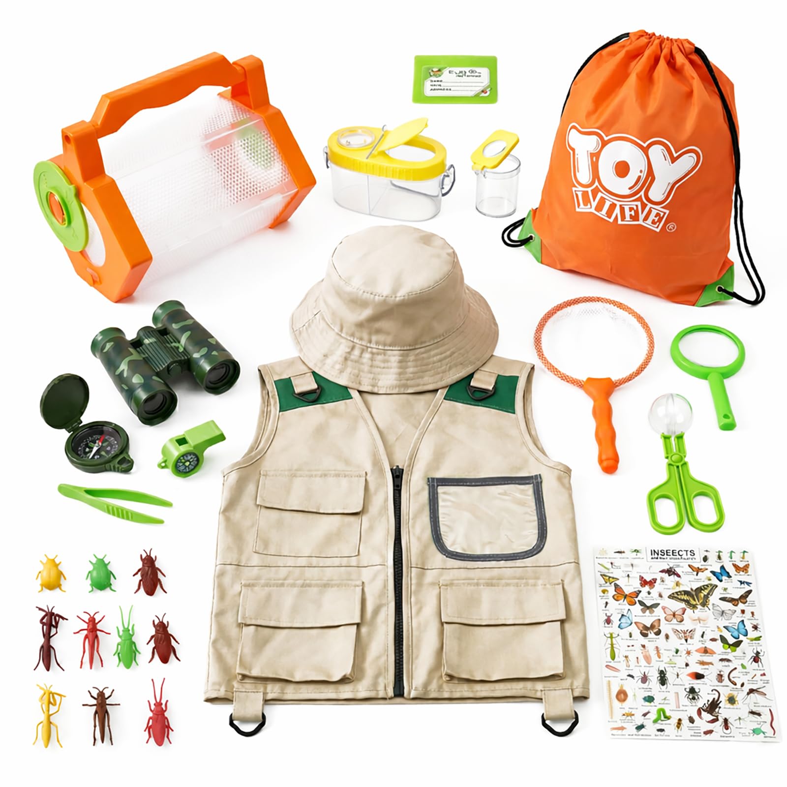 ROBUD – Kit D’exploration Nature 12 Pièces – Filet à Papillons, Jumelles, Loupe, Boîte Insectes, Sac – Dès 3 Ans – Sortie éducative