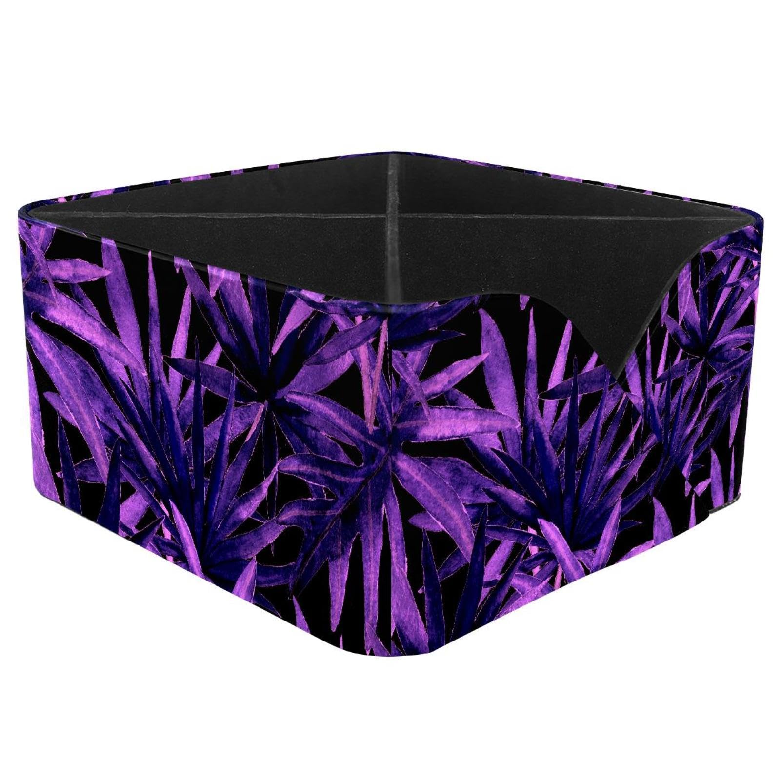 KengjuTesu Watercolor Tropical Palm Leaves Purple Weed Leaf Pattern Desktop Organizer Pen Holder, Rectangular Pencil Cup for Office, Study and Makeup Stations
