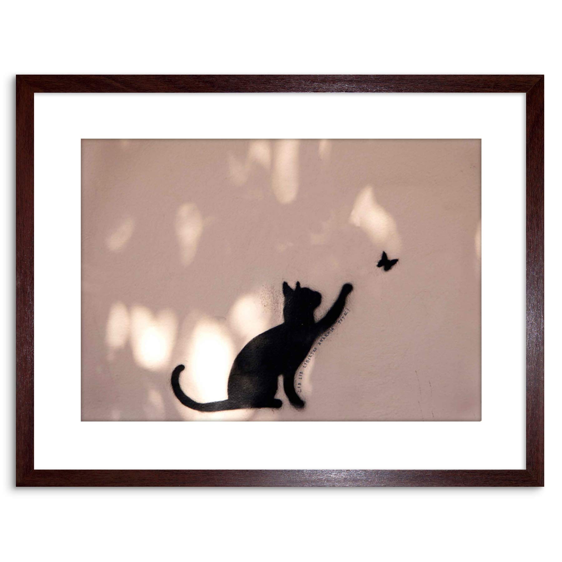 Wee Blue Coo Photo Cat Butterfly Silhouette Graffiti Framed Wall Art Print