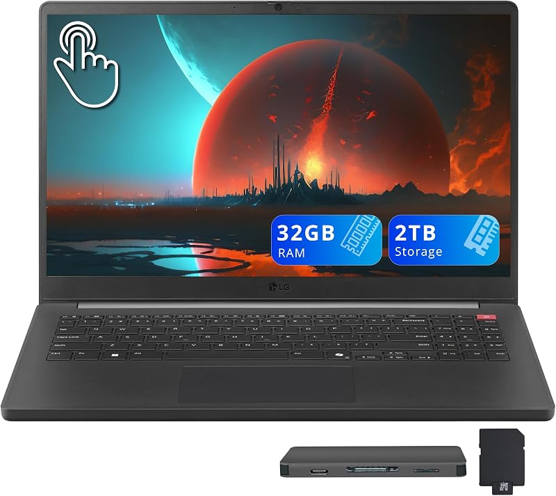 Gram 15.6" FHD Anti-Glare Touch Laptop, Intel Ultra 7 255U, 32GB DDR5, 2TB de almacenamiento (1TB SSD+1TB Docking Station), Intel Graphics, Copilot, Number Pad, HD Webcam, Wi-Fi 6, Win 11, Black