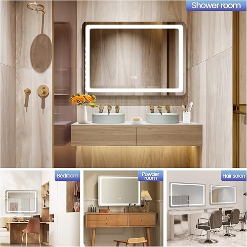 Miniatura 7 de AHGOKL Espejo de baño LED de 24 x 32 pulgadas espejo de baño con luces espejo de tocador con luces espejo LED para baño espejo de baño iluminado