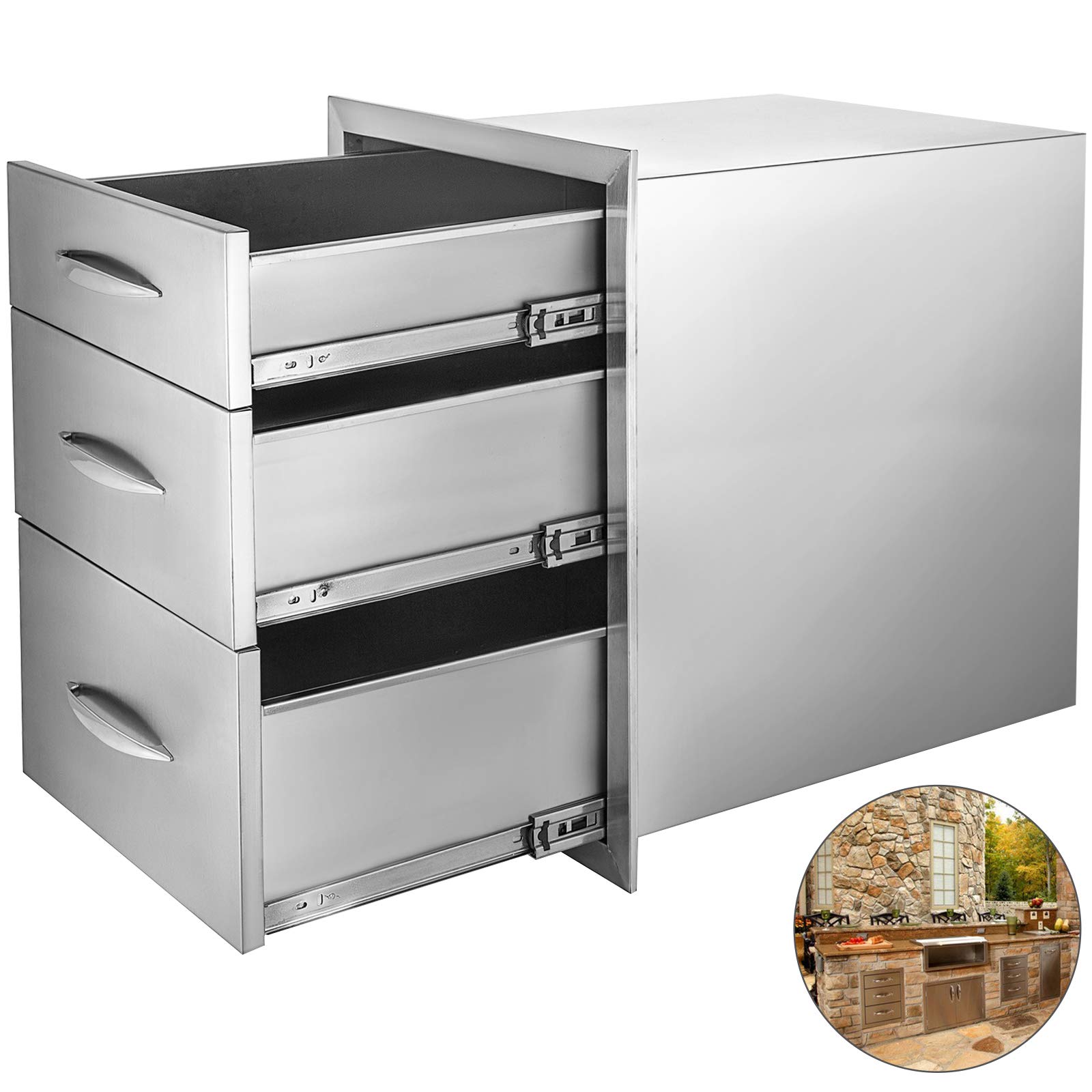 Mophorn 14x20.3 Inch Outdoor Kitchen Drawers Stainless Steel Flush Mount 14" Wx20.3 Hx23 D with Handle for BBQ Island, 14 x20.25 x 23.2 Inch