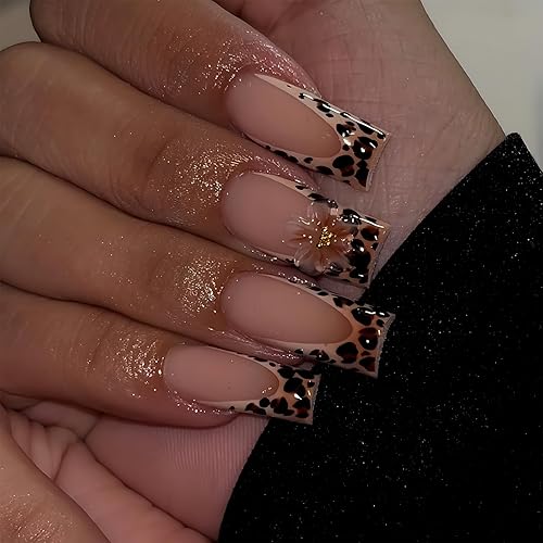 French Tip Fall Nails Medium Square Nail Tips | Cheetah